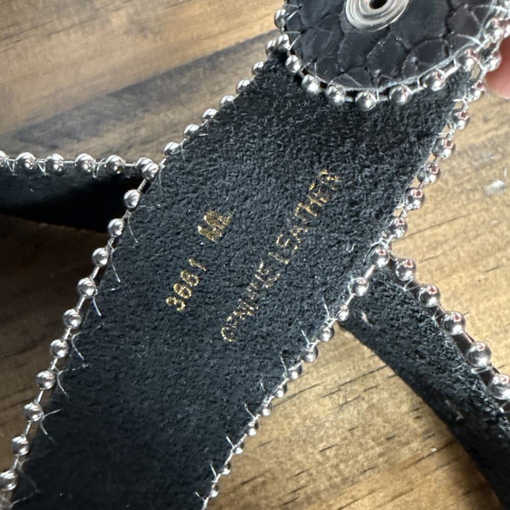 Fancy Bejeweled Cowgirl Belt Leather Black Silver Size M/L Bling Accessory EUC - Picture 8 of 8